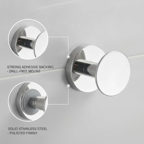 Wall Hook Stainless Steel Adhesive Mount for Bathroom Tile and Glass, Drill-Free Holder for Wet Towels and Robes (1 Piece) - size: 2.05 x 2.28 x 2.13 in