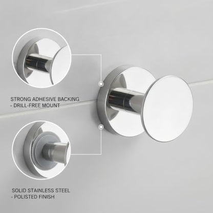 Wall Hook Stainless Steel Adhesive Mount for Bathroom Tile and Glass, Drill-Free Holder for Wet Towels and Robes (1 Piece) - size: 2.05 x 2.28 x 2.13 in