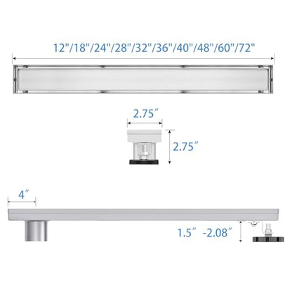 36 Inch Offset Linear Shower Drain, Brushed 304 Stainless Steel | Offset Side Outlet,Easy to install,Tile-In Grate,Hair Catcher,Leveling Feet,Complete Install Kit, Removable Grate Cover - color: Stainless Steel, size: 36 inch