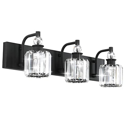 Ralbay Black Crystal Bathroom Lights Fixtures 3 Light Crystal Bathroom Vanity Lights Fixtures Over Mirror Modern Matte Black Bath Wall Lights - color: Black, size: 24 inch