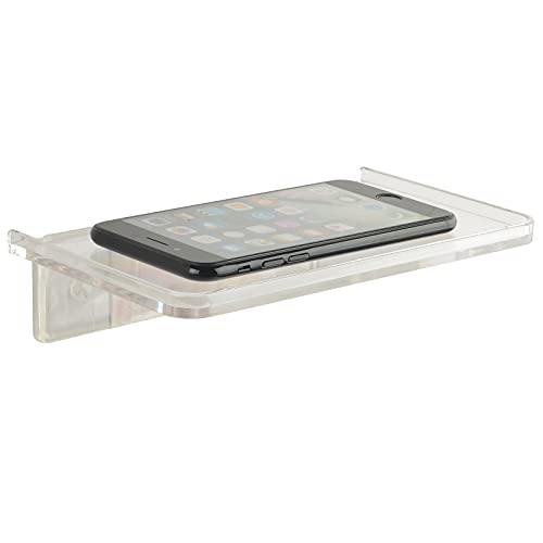 JDYOOMI Acrylic Floating Wall Shelves - Small Stick-on Wall Mounted Phone Shelf Holder Wipes Rack Smart Speaker Shelf for Bathroom,Kitchen,Toilet,Bedroom,Office - Translucent - color: Translucent