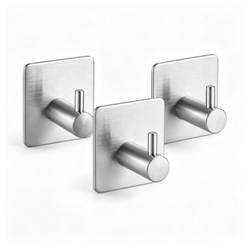3pcs Adhesive Towel Hooks, Heavy Duty Wall Mount Hanger for Towels Robes Keys, Home Storage for Bathroom Kitchen Closet