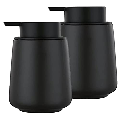 12Oz Hand Soap Dispenser - 2 Pack Ceramic Liquid Soap Dispenser Set | Lotion Dispenser with Easy-to-Press Pump, Reusable and Refillable Mordern Dish Soap Dispenser for Bathroom & Kitchen, Black - color: Black Liquid Dispenser