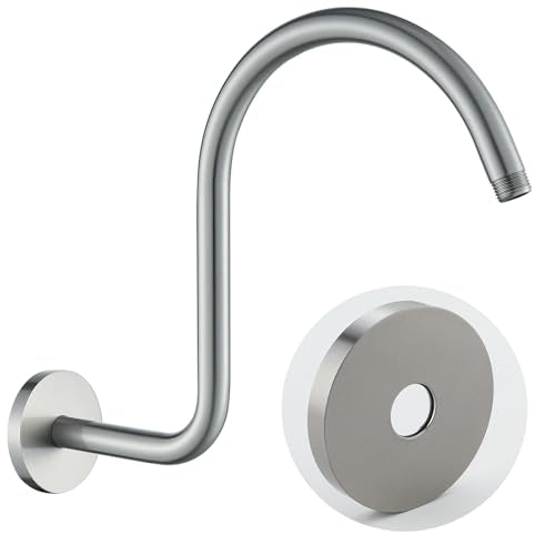 RANDOM S Shaped Shower Head Riser Pipe,Goose Neck Shower Arm 13 Inch Shower Head Extension Arm with Flange,Standard 1/2" Connection,Brushed Nickel.RD-91098-13BN - color: Brushed Nickel
