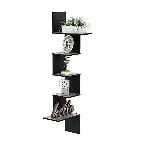 Furinno Rossi Wall Mounted Shelves, 5-Tier Rectangle, French Oak Grey/Black - color: French Oak Grey/Black