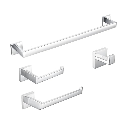 BAGNOLUX Bathroom Hardware Set 4 Pieces, Bath Towel Holder Set SUS304 Stainless Steel, Towel Bar Rack Set for Wall Mounted, Square Bathroom Accessories Set Fixture Heavy Duty Polished Chrome - color: Polished Chrome