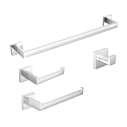BAGNOLUX Bathroom Hardware Set 4 Pieces, Bath Towel Holder Set SUS304 Stainless Steel, Towel Bar Rack Set for Wall Mounted, Square Bathroom Accessories Set Fixture Heavy Duty Polished Chrome - color: Polished Chrome