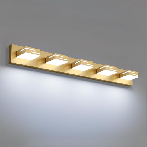 LED Modern Bathroom Vanity Light Fixtures, Dimmable Gold Vanity Lights for Bathroom Lighting Fixtures Over Mirror, with 360° Rotatable Heads 5-Light 36-inch (Cool White 6000K) - color: Gold, size: 5-light, 36-inch