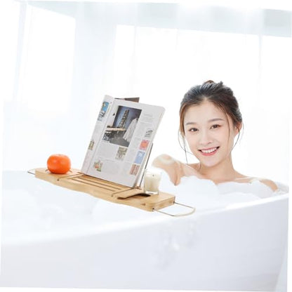 Adjustable Bathtub Tray Expandable Bath Storage Holder with Wine Phone Stand Bamboo Design for Relaxing Spa Experience Fits Standard Tubs