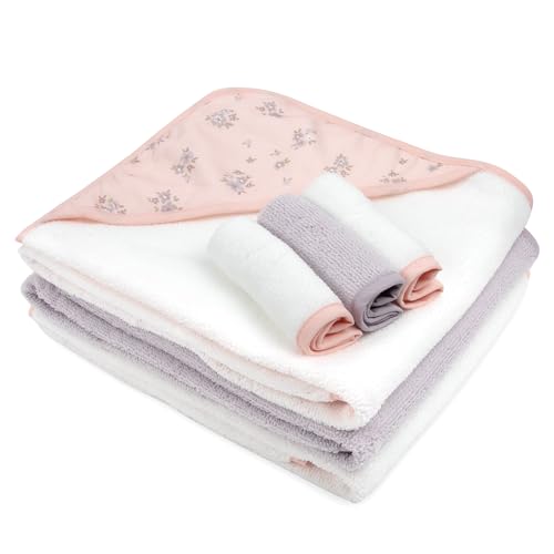 Hooded Baby Bath Towel and Washcloth 6 Piece Set for Newborns, Infants & Toddlers, Boys & Girls Baby Hooded Towels Set - color: Mama's Little Love