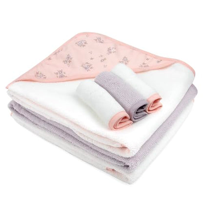 Hooded Baby Bath Towel and Washcloth 6 Piece Set for Newborns, Infants & Toddlers, Boys & Girls Baby Hooded Towels Set - color: Mama's Little Love
