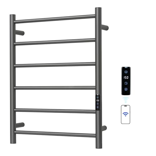 Electric Towel Rack with Voice Control for Alexa & Google Home,TUYA - Wall-Mounted Bathroom Heating Towel Warmer,Plug-in,Stainless Steel Material (Gungrey with WiFi, 6 Bar) - color: Gungrey With Wifi, size: 6 Bar