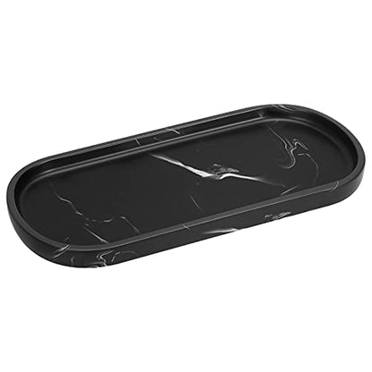 Luxspire 10" Oval Bathroom Tray for Countertop Organizer, Ink Black | S, non-slip waterproof resin, easy wipe clean, fits bath kitchen vanity, holds jewelry toiletries soap - color: E - Ink Black, style: Small