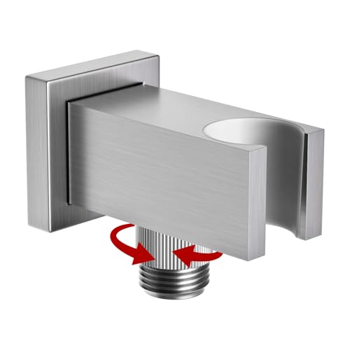 Bathroom Brass Square Wall Mount Handheld Shower Head Holder Water Supply Elbows with On/Off Flow Control Bracket, Brushed Nickel - color: Brushed Nickel