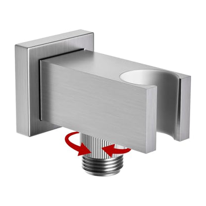 Bathroom Brass Square Wall Mount Handheld Shower Head Holder Water Supply Elbows with On/Off Flow Control Bracket, Brushed Nickel - color: Brushed Nickel