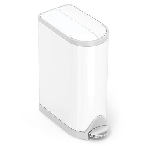 simplehuman Butterfly Step Can, 18L / 4.8 Gallon Trash Can with Upgraded Odor Control for Bedrooms, Bathrooms, Nurseries, 150,000-Step Pedal, Lid Shox® Silent Close, White Steel - size: 18 liter Diaper Can