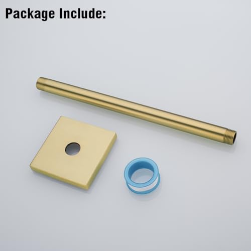 RANDOM Straight Shower Arm with Flange,Gold 12 Inches Ceiling Mount Shower Head Extension Arm,Brushed Gold.RD-91038-12BG-SQ - color: 12″ Brushed Gold(Square Flange)
