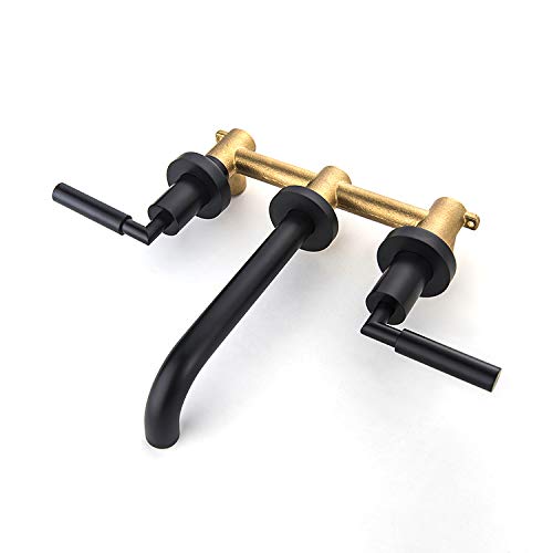 RBROHANT Matte Black Wall Mount Bathroom Faucet, Wall Mounted Sink Faucet, Dual Handle, Solid Brass, Rough-in Valve Included - color: Matte Black, style: Lever Handle
