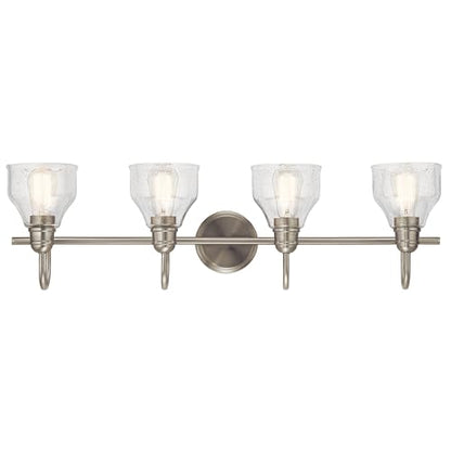 Kichler Avery 33.25" 4 Light Bathroom Vanity Light in Brushed Nickel, Vintage Bathroom Wall Mount Fixture with Clear Seeded Glass, (33.25" W x 9.25" H), 45974NI