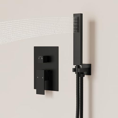 10" Shower System, Wall Mount Shower Faucet Set, Matte Black | Pressure-Balance Rough-In Valve Included, High Flow Square Rainhead, Stainless Steel Fixture for Bath Remodels - color: Matte Black