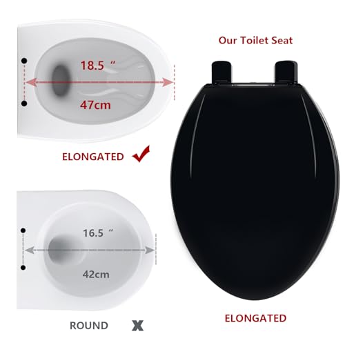 GarveeTech Enlongated Toilet Seat, Slow Close Toilet Cover Seat for Easy Clean and Stain-Resistant, Plastic Toilet Seat With Cover, Quick-Release Hinges and Quick-Attach Hardware, Black - color: Black, size: Elongated