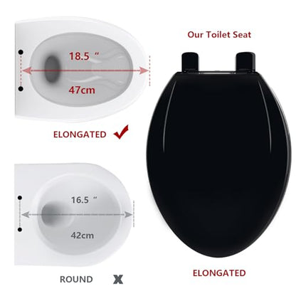 GarveeTech Enlongated Toilet Seat, Slow Close Toilet Cover Seat for Easy Clean and Stain-Resistant, Plastic Toilet Seat With Cover, Quick-Release Hinges and Quick-Attach Hardware, Black - color: Black, size: Elongated