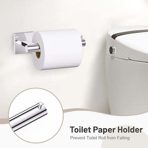 5 Pieces Bathroom Hardware Set Polished Chrome Towel Bar Set Includes 23.6” Towel Bar, Towel Ring Holder, Toilet Paper Holder and Two Towel Hooks, Bathroom Accessories Set SUS304 Wall Mounted - color: Polished Chrome, size: 5 Pieces - Standard