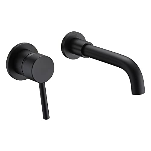 SUMERAIN Black Bathroom Faucet Wall Mount Lavatory, Left-Handed | Single Handle, 360 Swivel Spout, Rough in Valve included - color: Matte Black, size: Left-Handed
