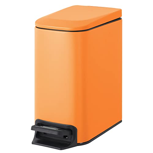 Cesun Small Bathroom Trash Can with Lid, 1.6 Gal, Soft Close, Matte Orange | Step pedal soft close, Slim 5.9in fits narrow spaces, Stainless steel, Anti-fingerprint, Removable inner bucket, Odor seal - color: Matt Orange