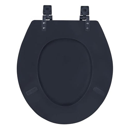 PowerSellerUSA Round Toilet Seat, Adjustable Hinges Wood Toilet Seats with Non Slip Grip Tight Bumpers, Standard Heavy Duty Wooden Bathroom Toilet Seat Close Lid Set, Black - color: Black - Wood, size: 17" Standard