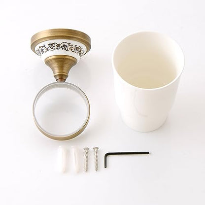 Antique Bronze Brass Toothbrush Holder Cup Holder with White Ceramic Tumbler, Wall Mounted Bathroom Hardware Accessories,Porcelain Design - color: Toothbrush Holder