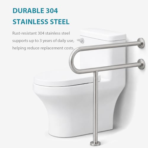 Toilet Safety Rail Stainless Steel: Modunful 304 Grab Bar with Stand Support - 23.6" Width, 400 lbs Capacity for Elderly, Disabled, Bathroom Safety - color: S-2911.Silver