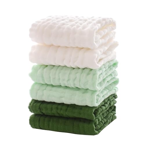 Cotton washcloths, face Cleaning Cloths,Bath Small Towels,6 Pack, 12x12 Inches - color: Green