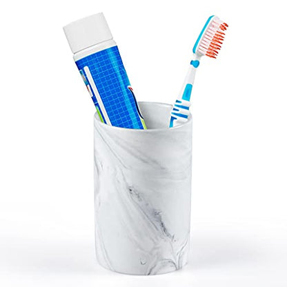 Bathroom Tumbler Cup, Ceramic Toothbrush Holder Stand for Mouthwash Rinsing, Toothpaste, Pen, Makeup Brush, Teaspoon Organizer, 10oz / 300ml (Marble Pattern)