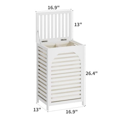 Laundry Hamper with Lid,Bamboo Large Waterproof Clothes Laundry Basket,Removable Washing Bags with Handles,clothes basket (White) - color: White