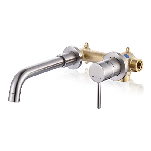 ARCORA Wall Mount Bathroom Faucet, Brushed Nickel Single Handle Bathroom Sink Faucet Wall Mounted, Rough-in Valve Included - color: Brushed Nickel, size: Single Handle