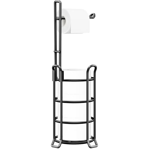 TomCare Toilet Paper Holder Stand Free Standing, Holds 4 Mega Rolls, Black | Tool-Free Assembly, Detachable Metal Wire Frame, Powder-Coated Finish, Easy Storage and Flexible Bathroom Placement - color: Black, size: Standard