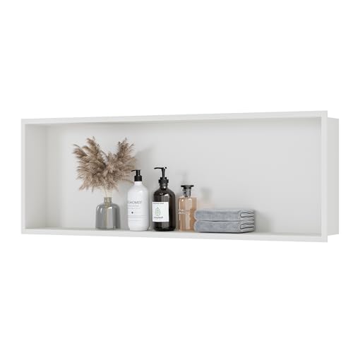 Neodrain Stainless Steel Shower Niche White 36"x12" No Tile Needed | Recessed Wall Niche, Space-Saving, Waterproof & Durable Niche for Shower Storage - color: White, size: 36X12In