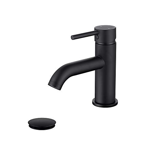 Single Handle Black Bathroom Faucet with Metal Drain Assembly and Escutcheon, Matte Black (Matte Black-JO1) - color: Matte Black-JO1