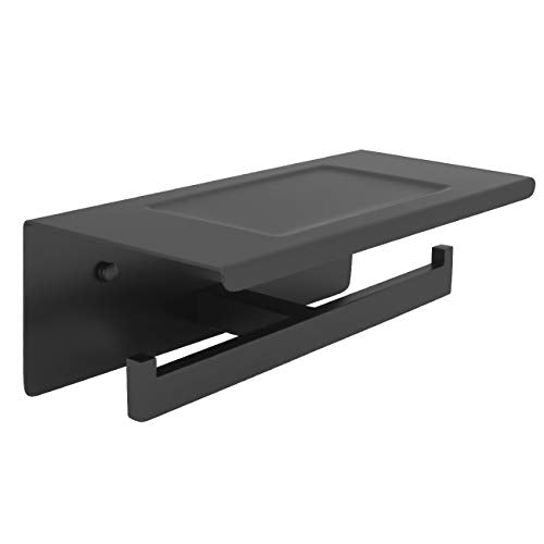 Matte Black Toilet Paper Holder - Toilet Paper Double Roll Holder with Shelf Wall Mounted for Bathroom, Stainless Steel - color: Black