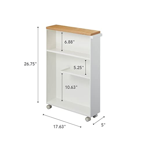 Yamazaki Home Slim Rolling Storage Cart – Narrow Bathroom Storage Cabinet With Handle, Slim Bathroom Storage Cart With Wheels, Easy Assembly, Steel + Wood, White, 27" - Steel - - color: White
