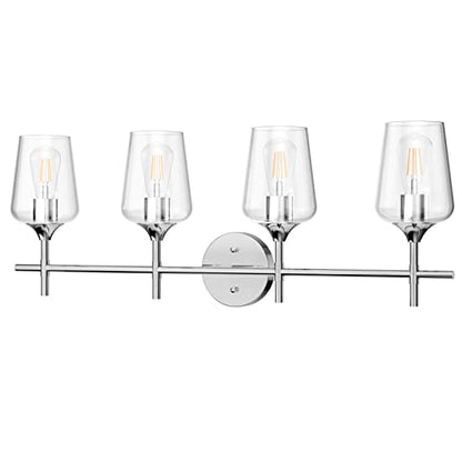 Ralbay Chrome Bathroom Vanity Light - 4 Light Industrial Farmhouse Style, Clear Glass, Over Mirror - color: Chrome, size: 4-Light