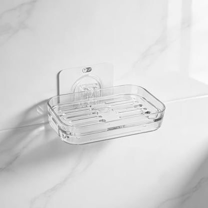 1 Pack Plastic Soap Dish for Shower Wall, Clear Shower Soap Holder with Strong Adhesive, Bar Soap Holder for Bathroom Storage & Kitchen Sink Organizer - size: 1 Pack