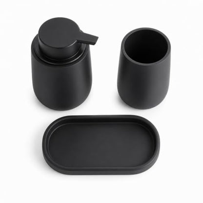 Ceramic Bathroom Accessories Set, 3 Pieces with Soap Dispenser, Toothbrush Holder, and Cup, Matte Black, Polished Finish (Balck) - color: Balck