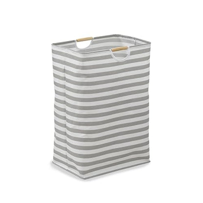 Collapsible Laundry Hamper Bag with Wooden Handles - 55L/14.5 Gallon Large Capacity Waterproof Oxford Cloth Storage Basket, Freestanding No Wire Frame, for Dorm Room, Bedroom, Bathroom (Large-Grey) - size: Large-Grey