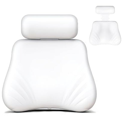 Silicone Bath Pillow, Upgraded Bath Pillows for Tub, Adjustable Height Bathtub Pillow for Head and Neck, 4D Luxury Tub Pillow Skin-Friendly Large Suction Cups Stability, Spa Relaxation-White