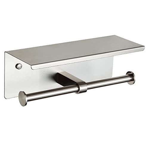 BGL Towel Ring Stainless Steel 304 Brushed Nickel and Double Toilet Paper Holder with Shelf Brushed Nickel