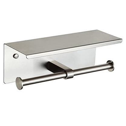 BGL Towel Ring Stainless Steel 304 Brushed Nickel and Double Toilet Paper Holder with Shelf Brushed Nickel