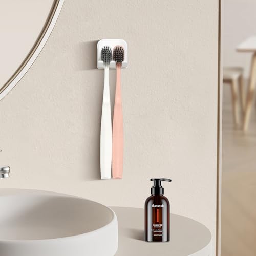 2-Piece Set of White self-Adhesive Wall-Mounted Waterproof Toothbrush Holders, Electric Toothbrush Holder for Bathrooms，Suitable for Bathroom Showers.