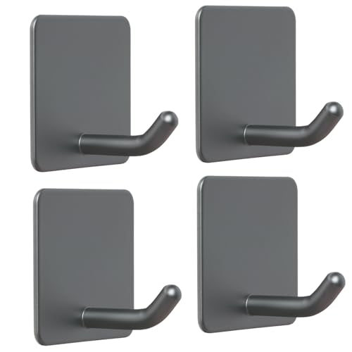 Adhesive Towel Hooks Stick on Towel Hanger Wall Hooks Waterproof Stainless Steel Sticky Hooks for Hanging Bathroom Kitchen Home Grey -4 Packs - color: Gray